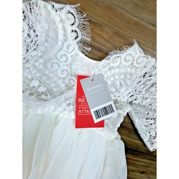 2Bunnies Girl's Long Sleeve Lace Top Tulle Maxi Dress, White, 12months NWT - Picture 5 of 7